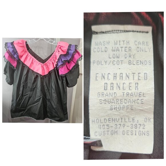 Prairie Shirt Skirt Set Medium Lace Trim Ruffle Tier Circle Dance Square Western - Picture 3 of 11